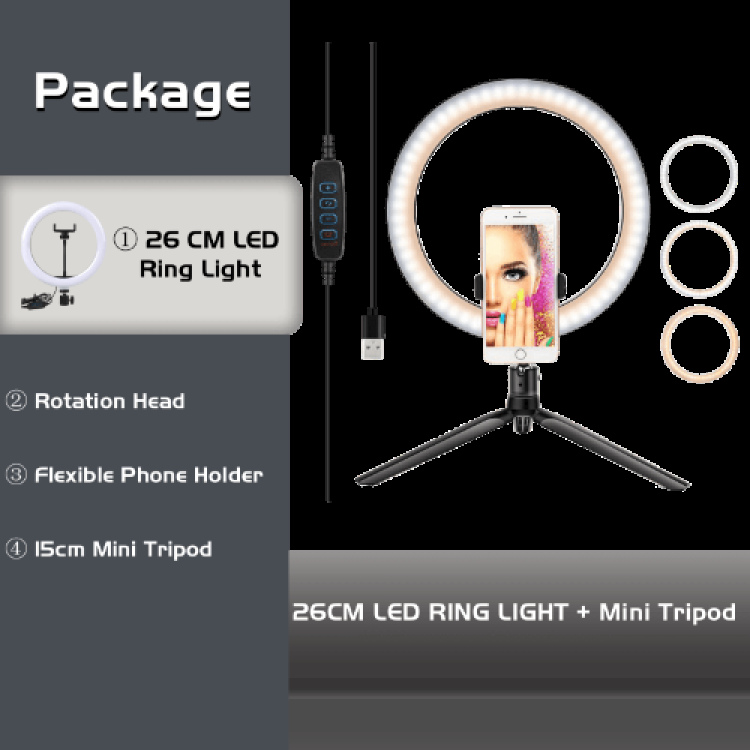 Ring Light LED 33cm avec Trepied et Support Telephone, Selfi